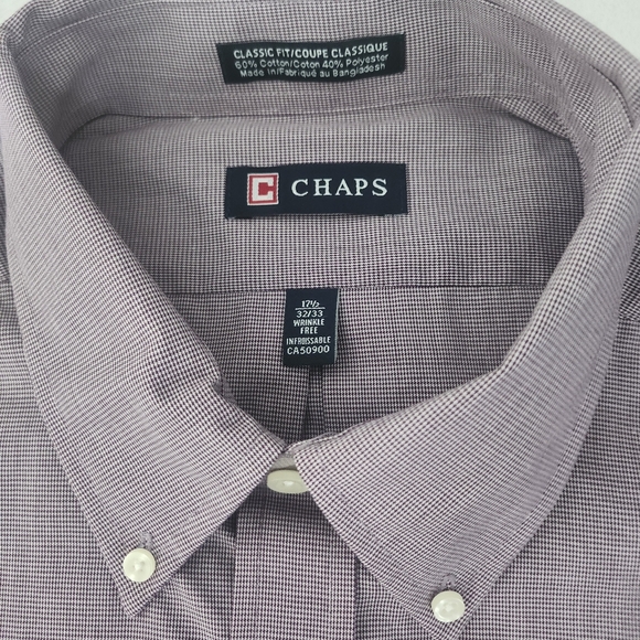 CHAPS Men's Classic Fit Wrinkle Free Light Purple Dress Shirt 17.5 NEW Office - Picture 2 of 8